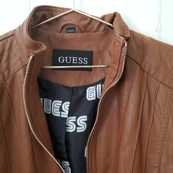 NWT Guess Women's Faux Leather Moto Jacket in Cognac Brown Size XL - Picture 5 of 9